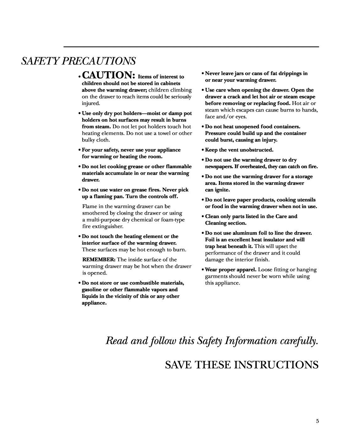 GE ZTD910 owner manual Read and follow this Safety Information carefully, Save These Instructions, Safety Precautions 