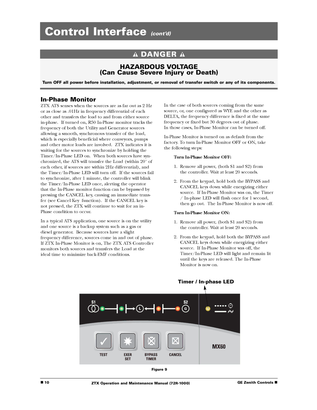 GE ZTX manual Turn In-Phase Monitor OFF 