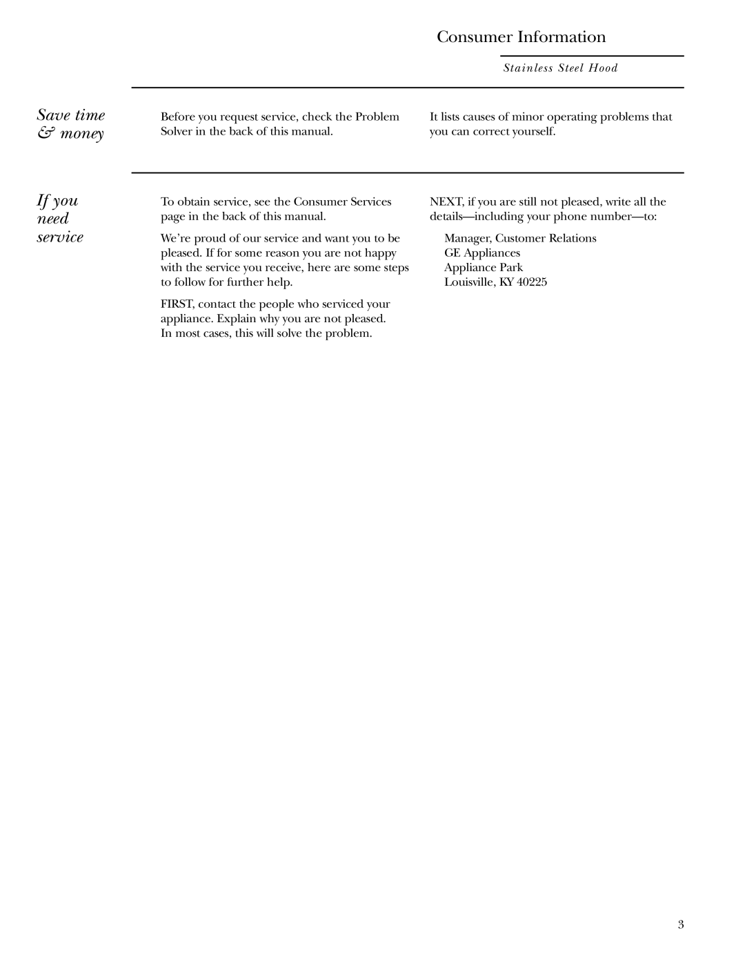 GE ZV950, ZV1050 owner manual Save time & money Consumer Information, If you need service 