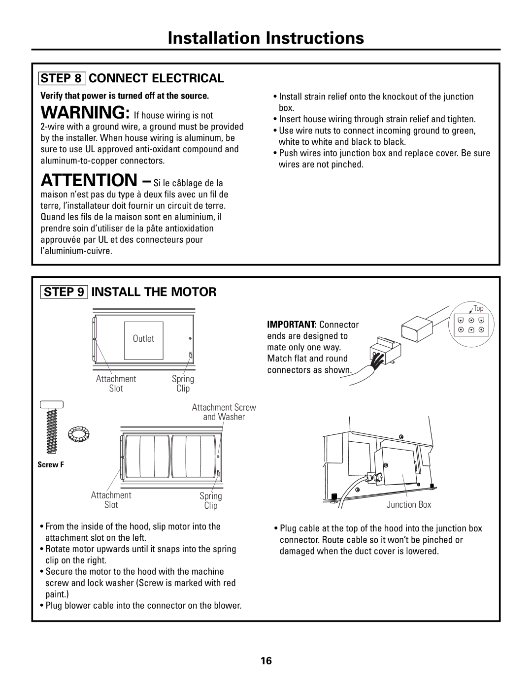 GE ZV541, ZV421 Connect Electrical, Install the Motor, Verify that power is turned off at the source 