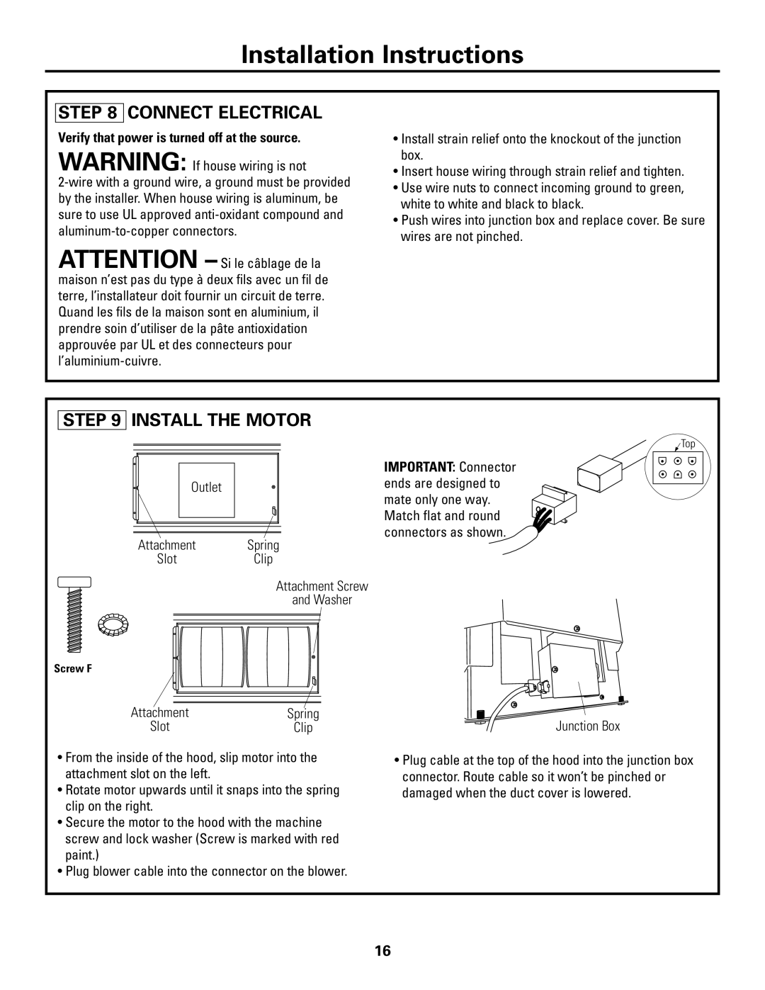 GE ZV541 Connect Electrical, Install The Motor, Verify that power is turned off at the source, Installation Instructions 