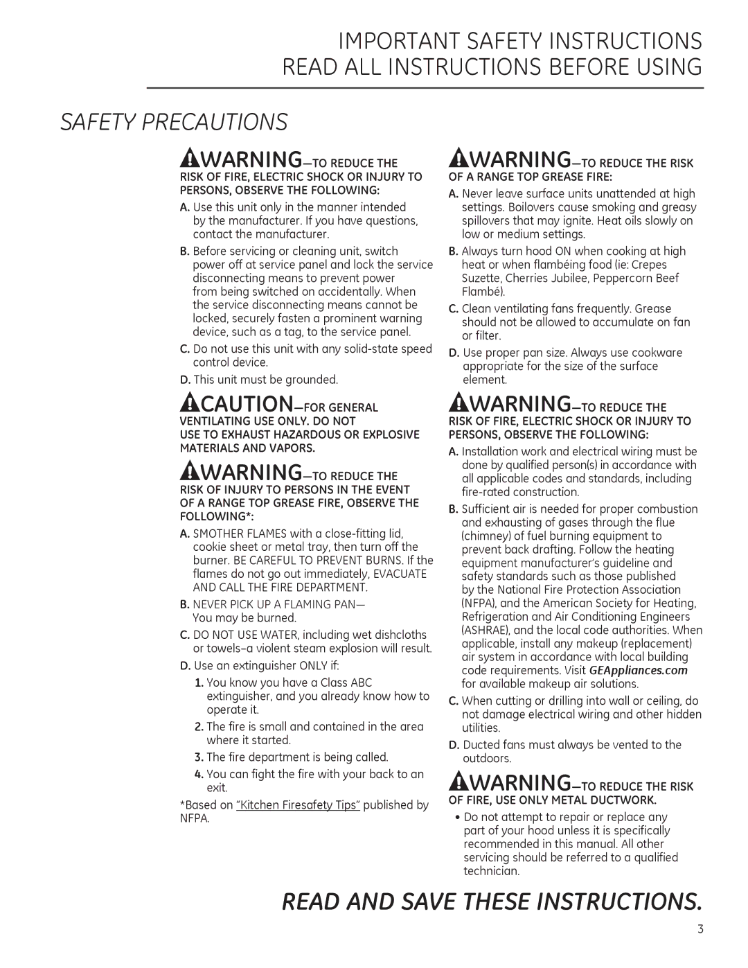 GE ZV800 owner manual Safety Precautions, 1953,&.83$/$0,1*3$1³ You may be burned 