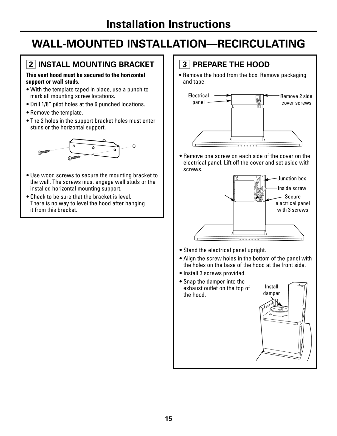 GE ZV800 installation instructions Junction box 