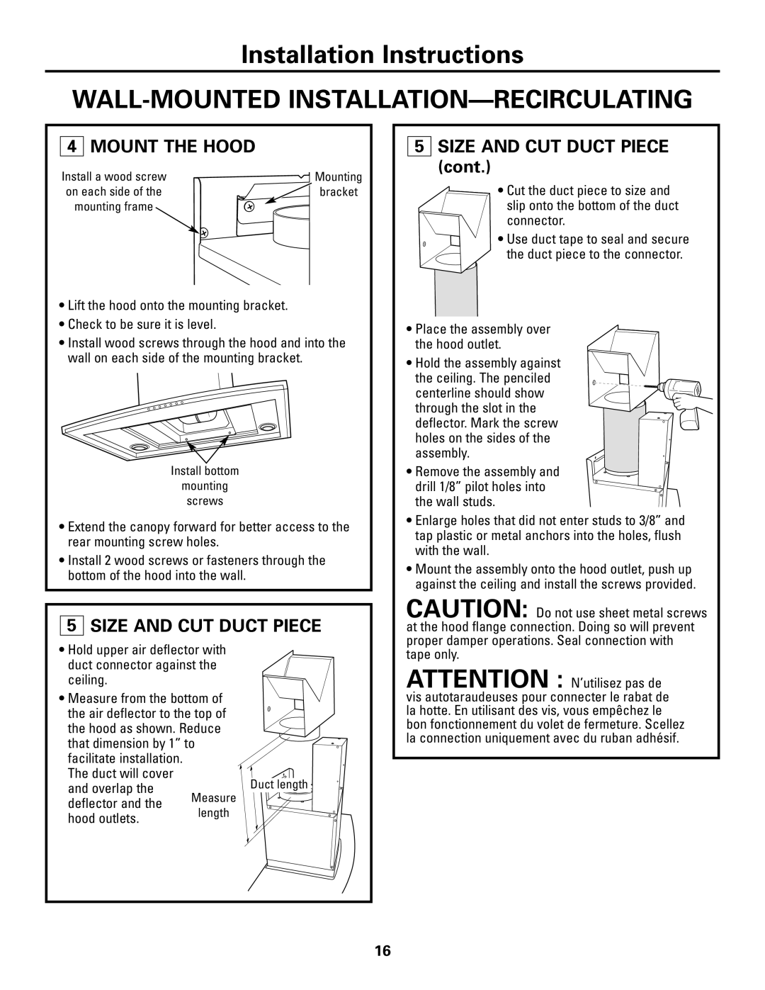 GE ZV800 installation instructions Size and CUT Duct Piece, Overlap, Deflector, Hood outlets 