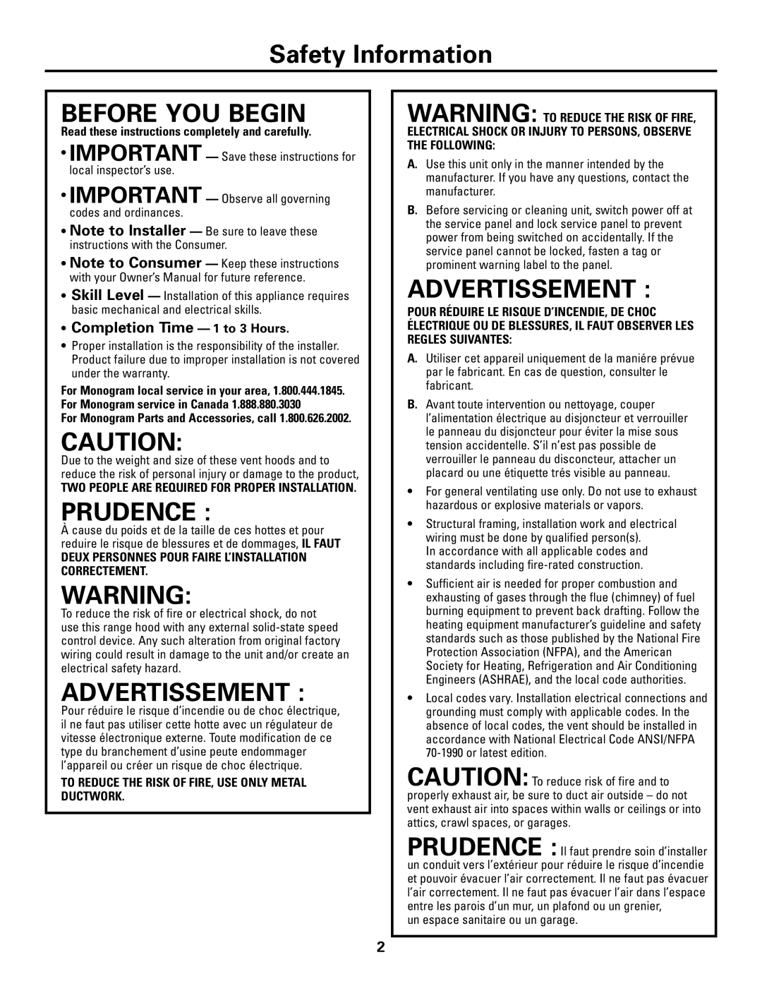 GE ZV800 installation instructions Before YOU Begin 