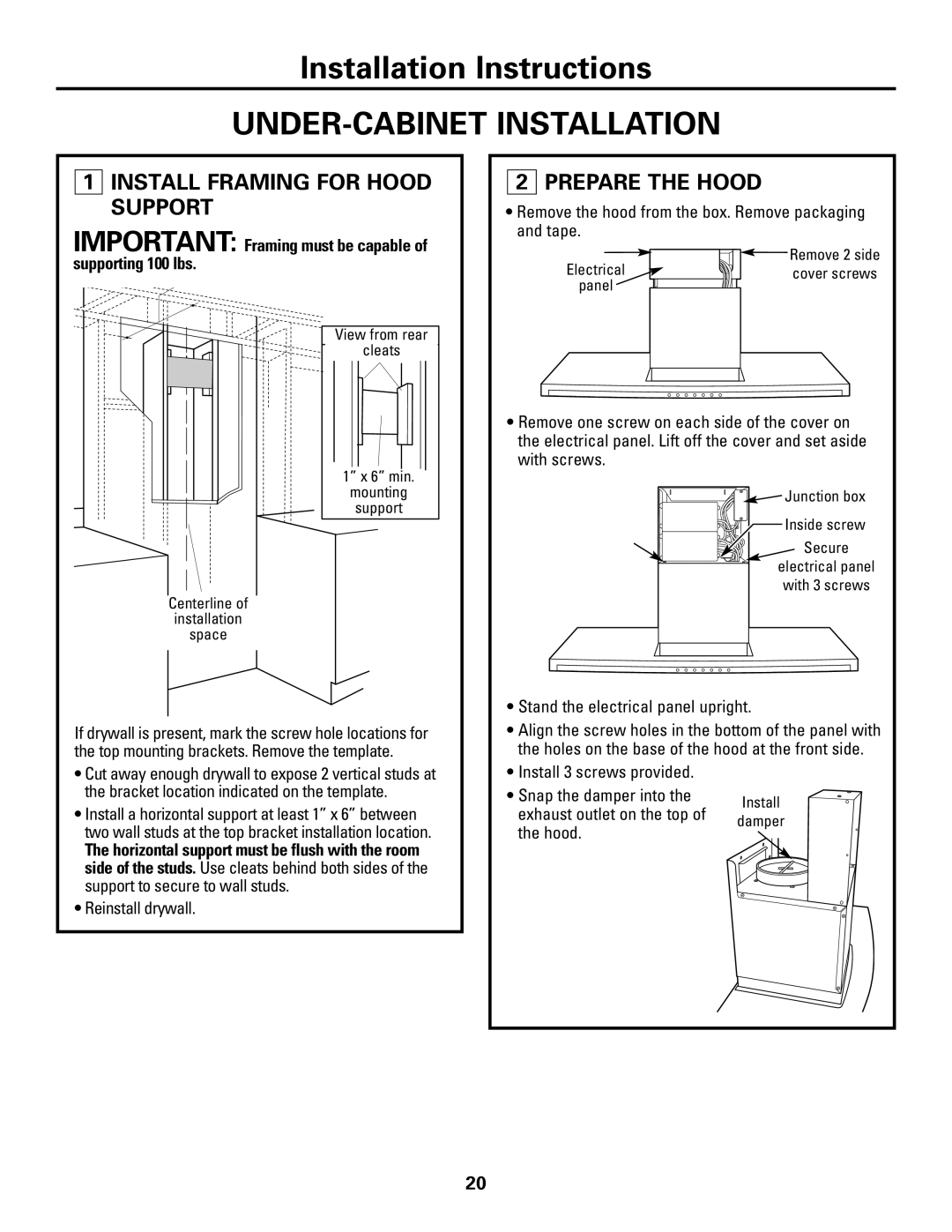 GE ZV800 installation instructions Install 