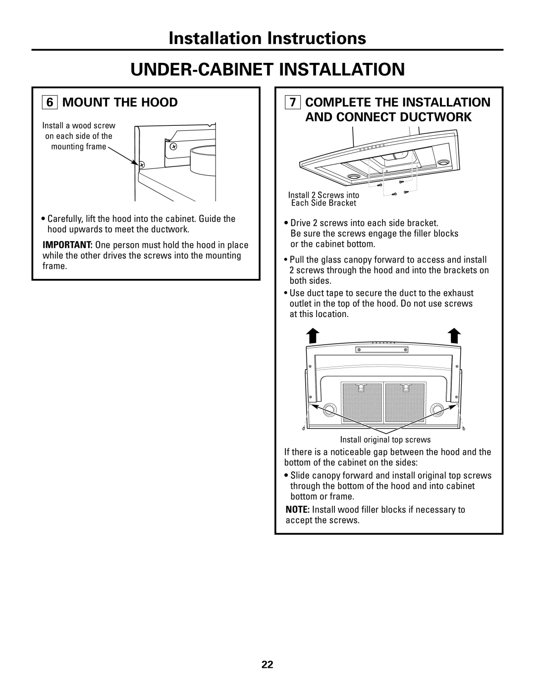 GE ZV800 installation instructions Complete the Installation and Connect Ductwork 