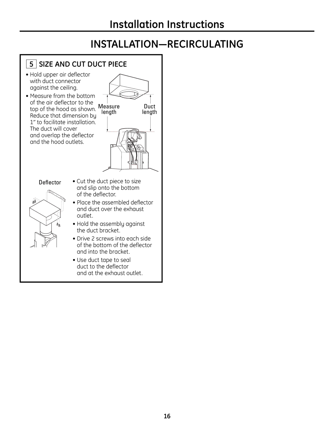 GE ZV830 manual Size and CUT Duct Piece, Outlet Hold the assembly against Duct bracket 