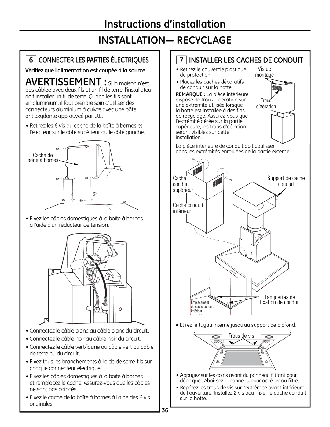 GE ZV830 manual Connecter LES Parties Électriques, Supérieur Cache conduit Inférieur 