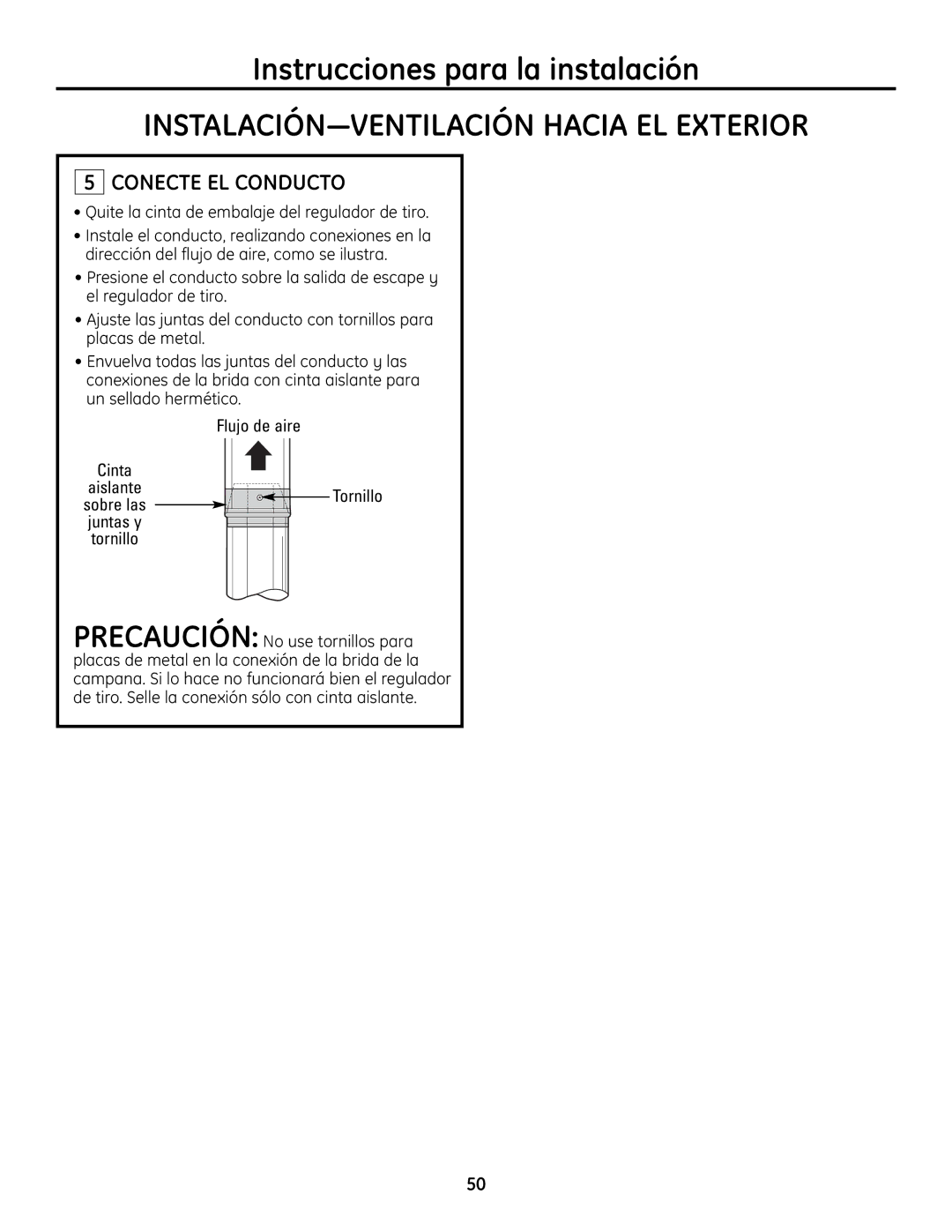 GE ZV830 manual Conecte EL Conducto 