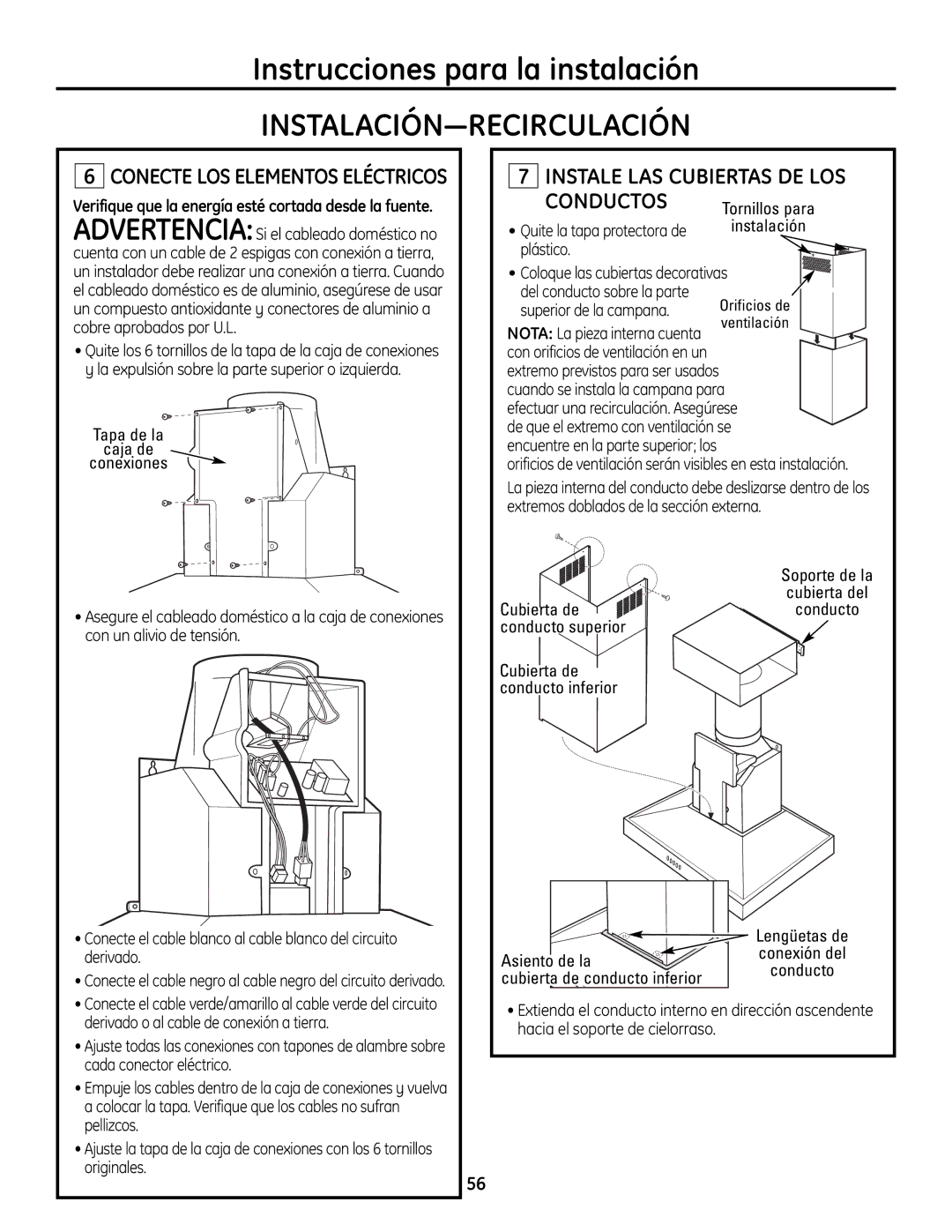 GE ZV830 manual Quite la tapa protectora de Plástico, Orificios de ventilación serán visibles en esta instalación 