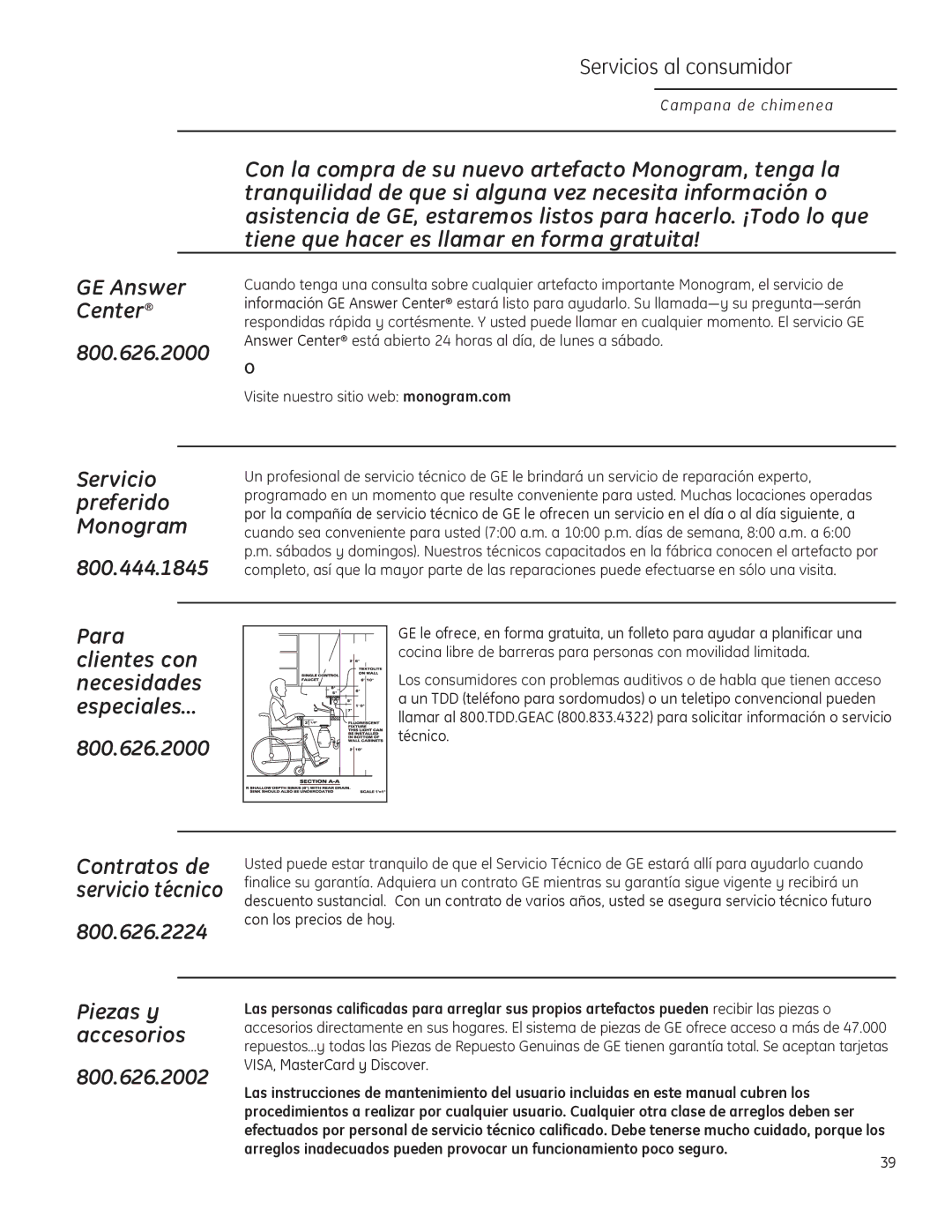 GE ZV830 owner manual VISA, MasterCard y Discover 