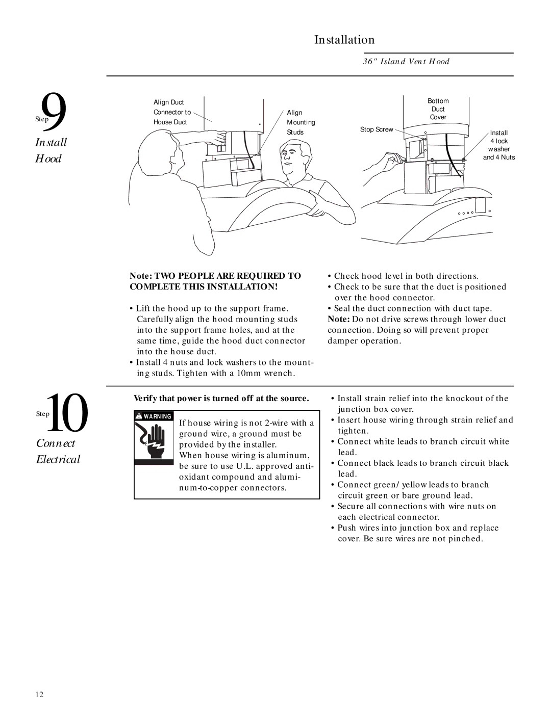 GE ZV850 installation instructions Install Hood, Verify that power is turned off at the source 