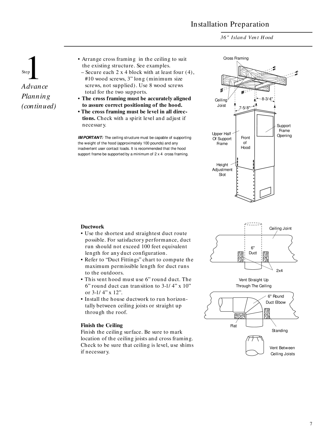 GE ZV850 installation instructions Ductwork, Finish the Ceiling 