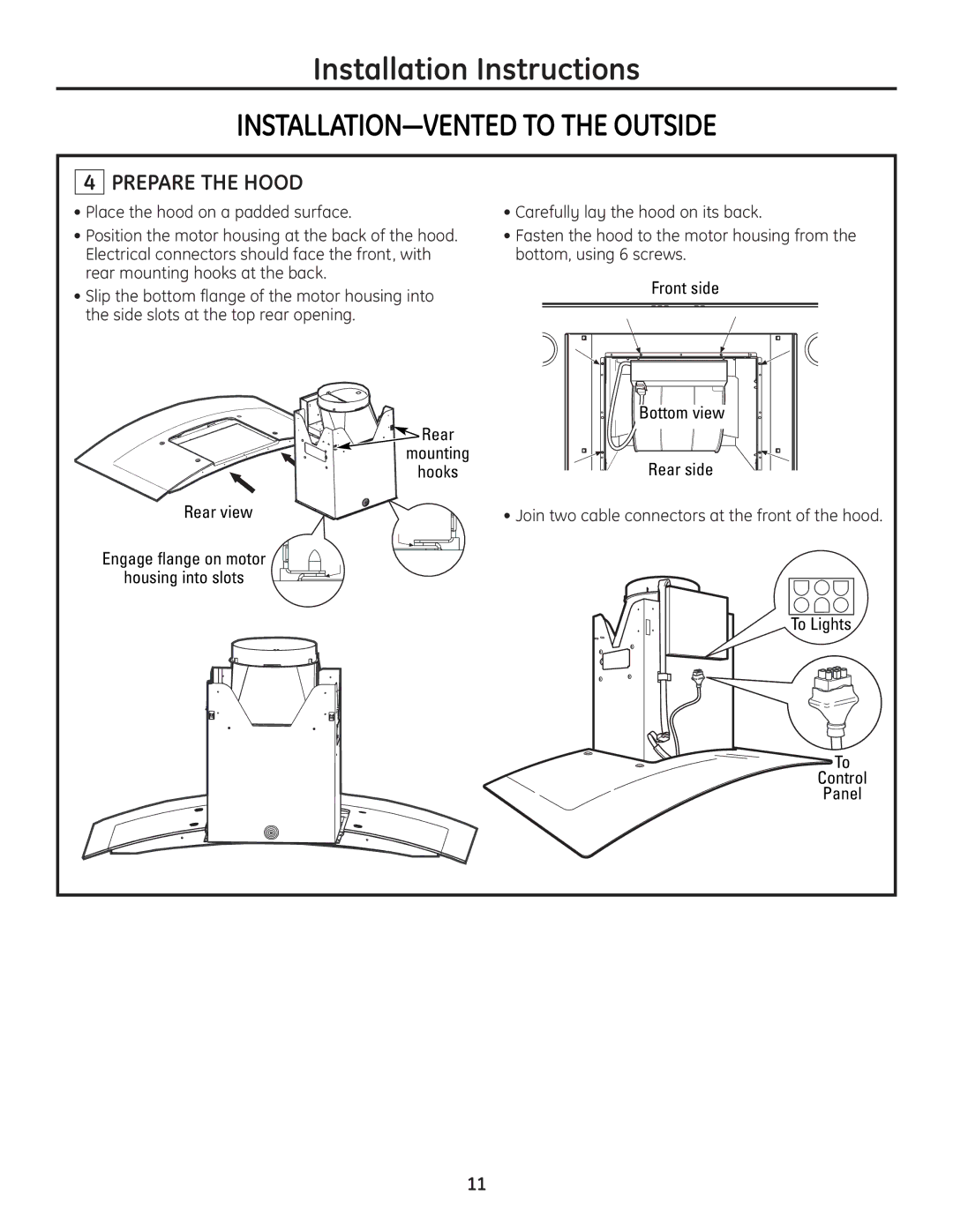 GE ZV900 installation instructions Prepare the Hood 