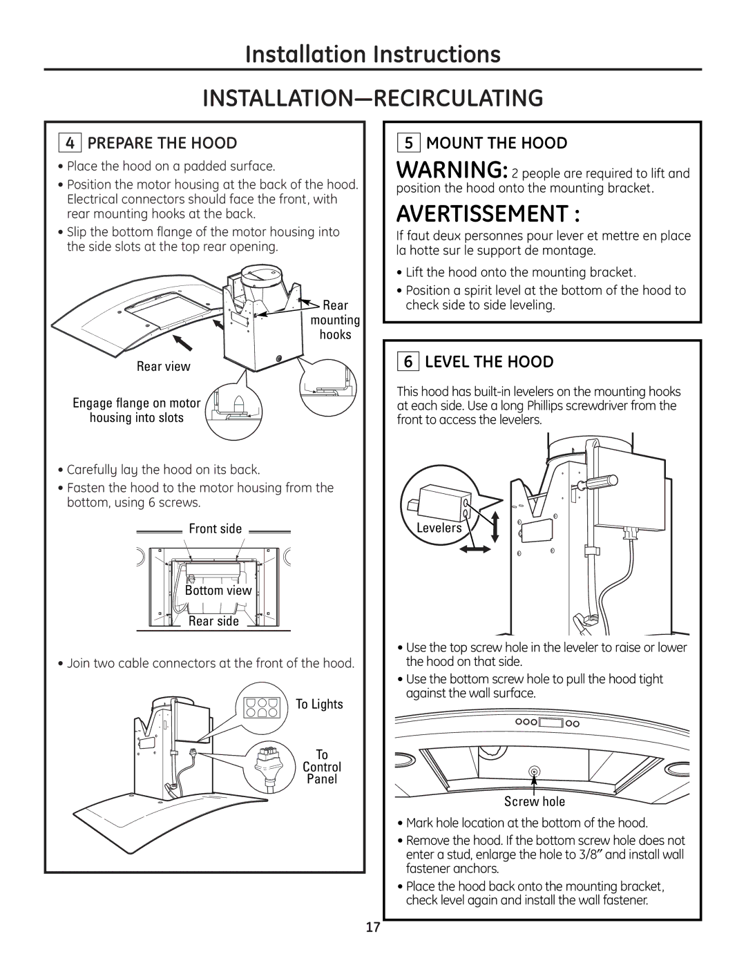 GE ZV900 installation instructions Bottom view 