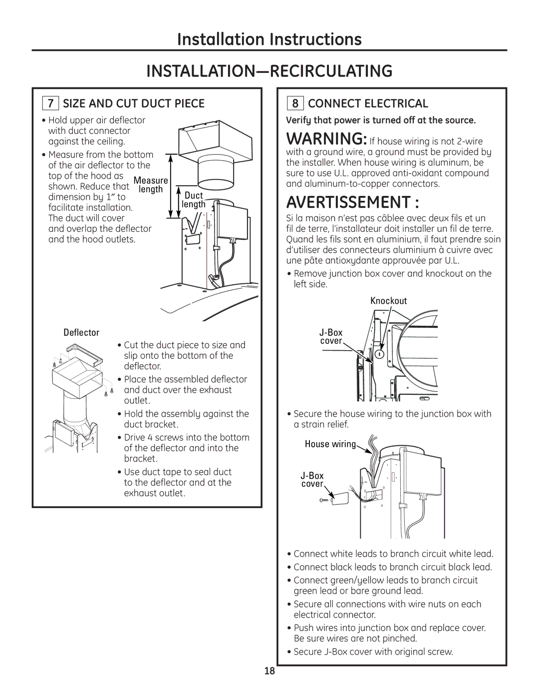 GE ZV900 installation instructions Size and CUT Duct Piece, Dimension by 1″ to Facilitate installation 