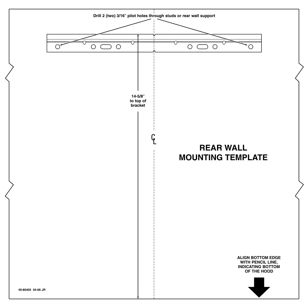 GE ZV900 installation instructions Rear Wall Mounting Template 