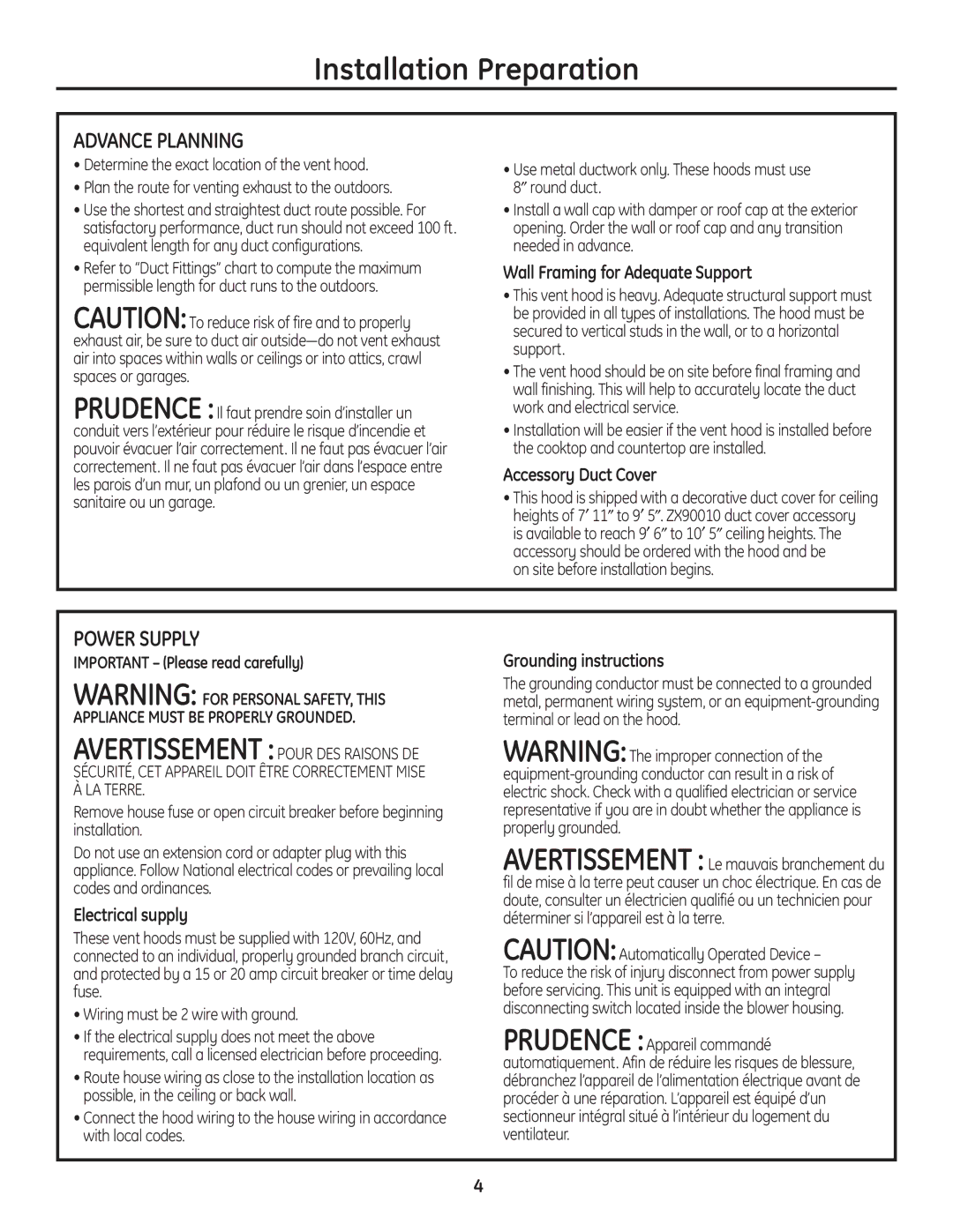 GE ZV900 installation instructions Advance Planning, Power Supply, Important Please read carefully 