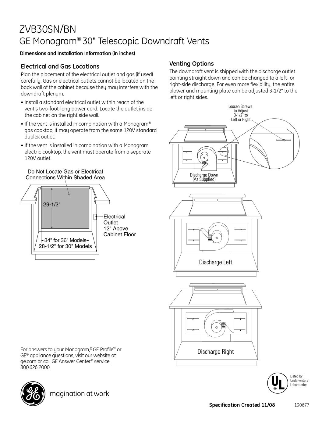 GE ZVB30SNSS, ZVB30BNBB dimensions Electrical and Gas Locations, Venting Options 