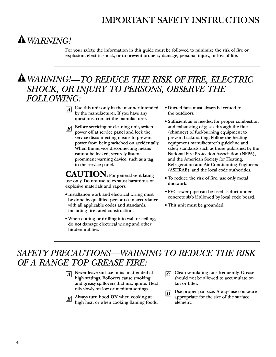 GE ZVB36, ZVB30 owner manual Important Safety Instructions 