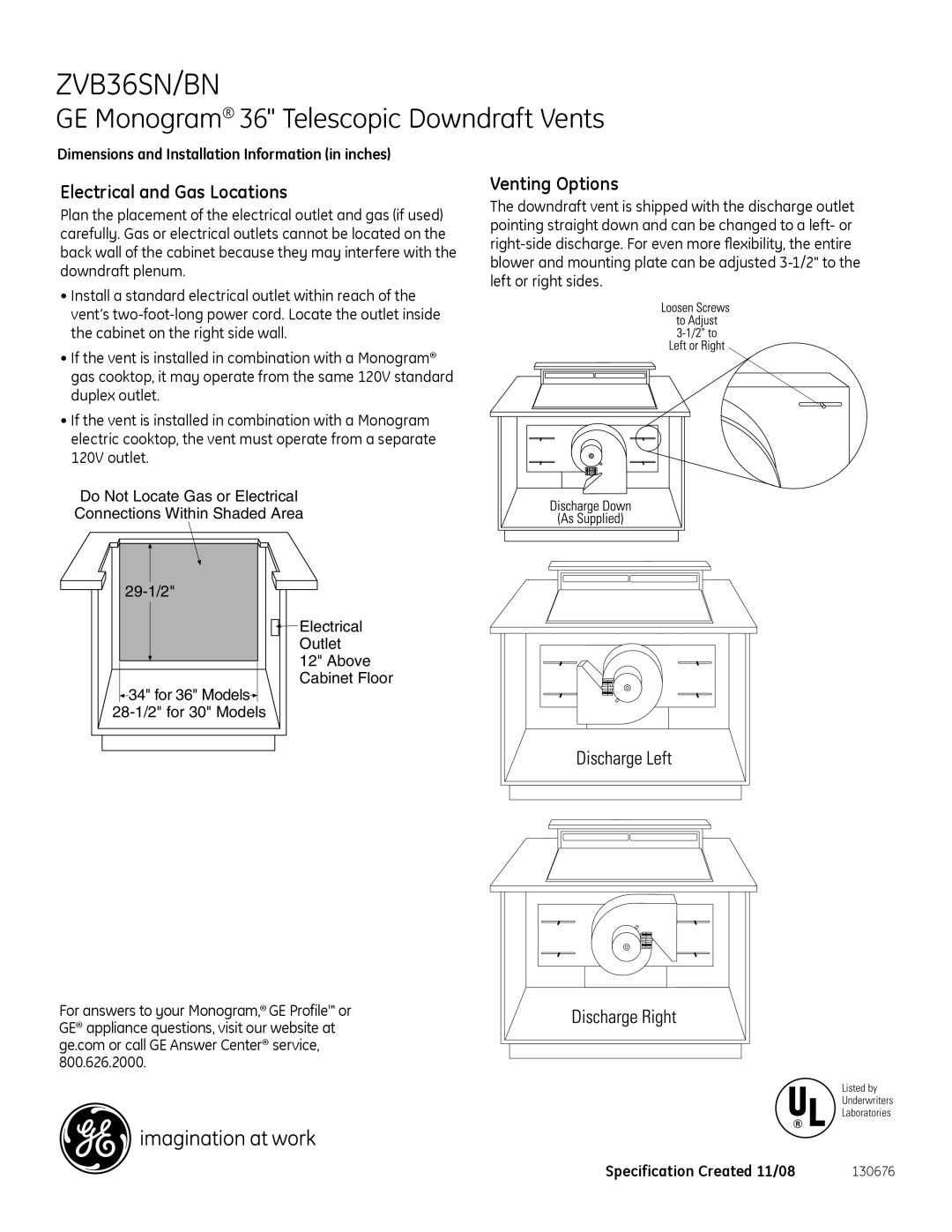 GE ZVB36BNBB, ZVB36SNSS dimensions Electrical and Gas Locations, Venting Options 