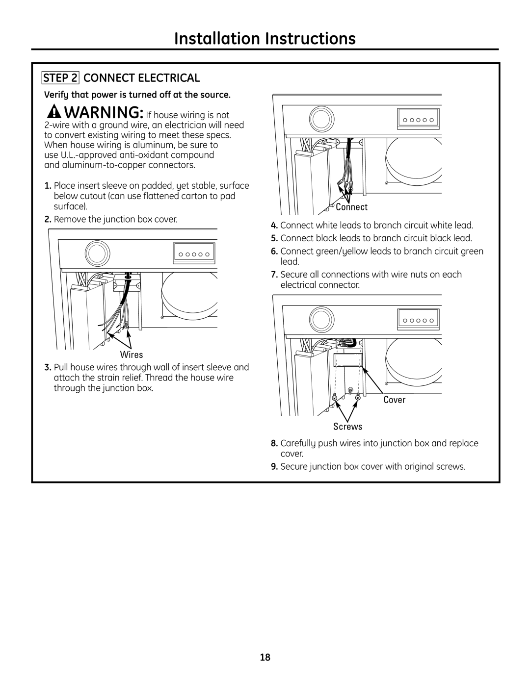 GE ZVC36, ZVC42, ZVC48, ZVC30 installation instructions Connect Electrical, Verify that power is turned off at the source 