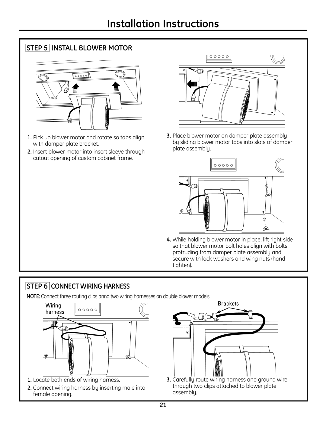 GE ZVC48, ZVC42, ZVC36, ZVC30 installation instructions Install Blower Motor, Connect Wiring Harness 