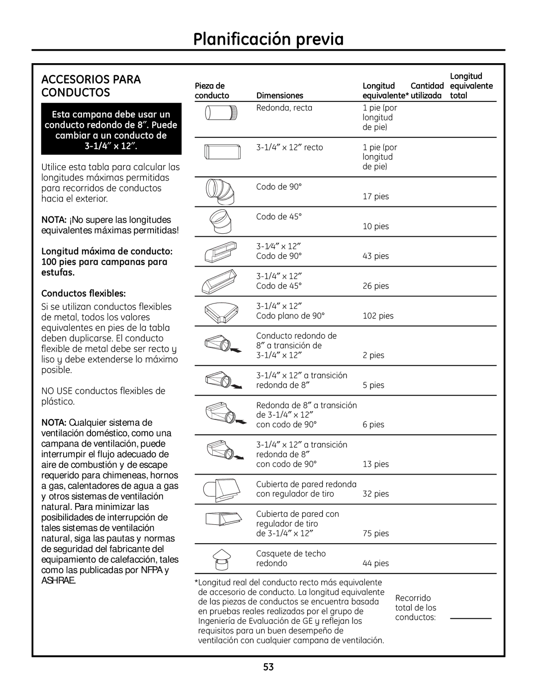 GE ZVC48, ZVC42, ZVC36, ZVC30 installation instructions Accesorios Para Conductos, Ashrae 