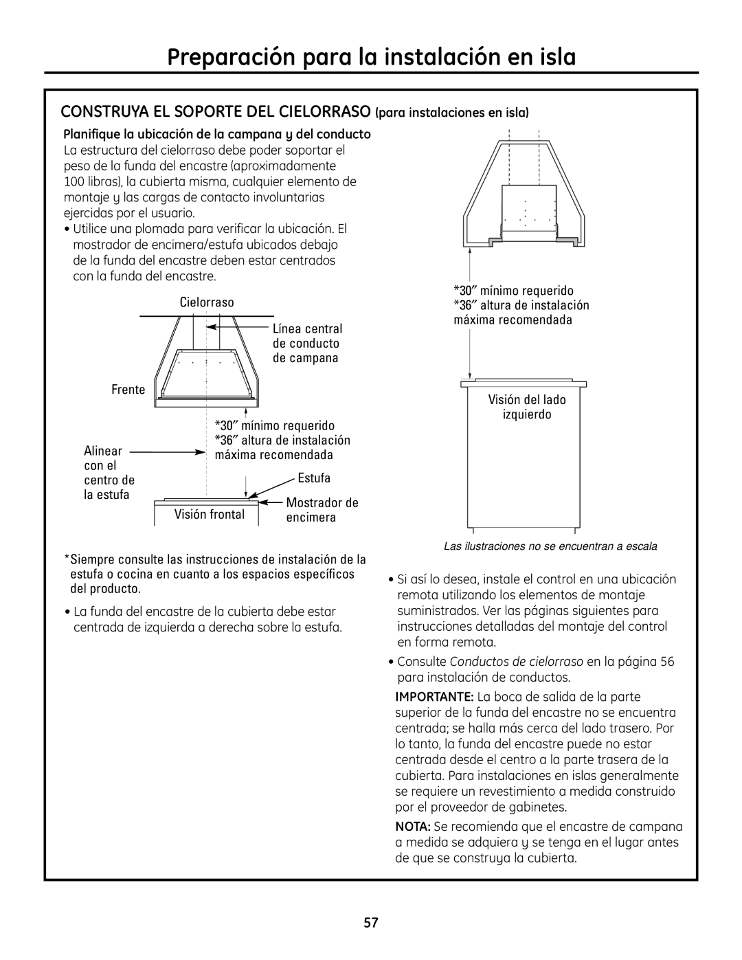 GE ZVC48, ZVC42, ZVC36, ZVC30 installation instructions Preparación para la instalación en isla 