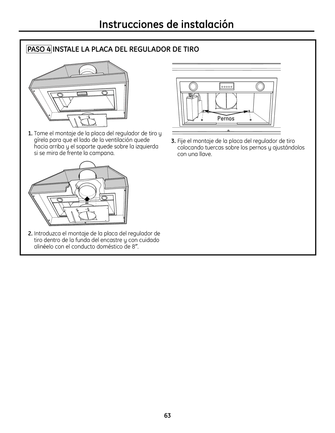 GE ZVC30, ZVC42, ZVC48, ZVC36 installation instructions Paso 4 Instale LA Placa DEL Regulador DE Tiro 