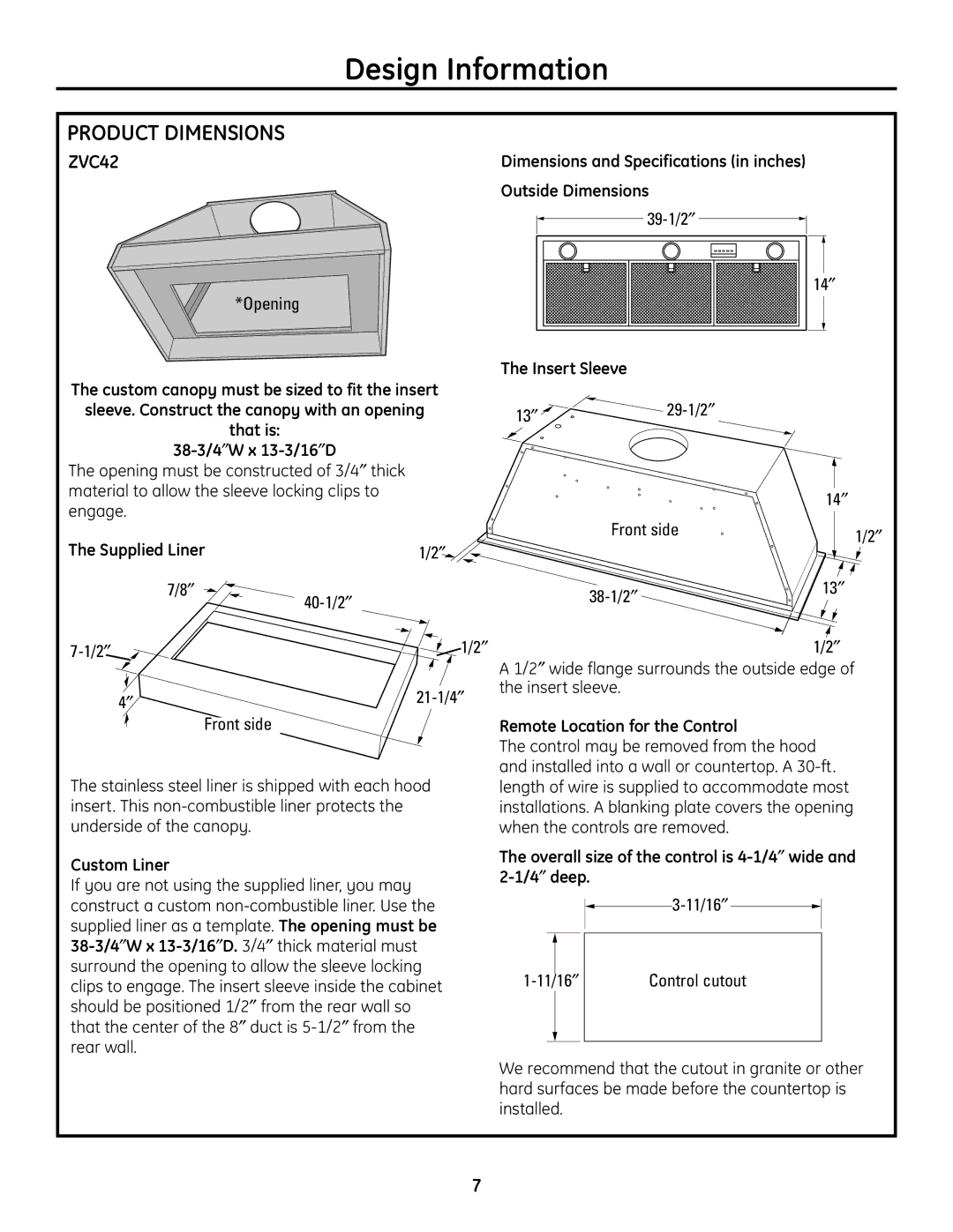 GE ZVC30, ZVC48, ZVC36 installation instructions ZVC42, 39-1/2″, 40-1/2″, 21-1/4″ 