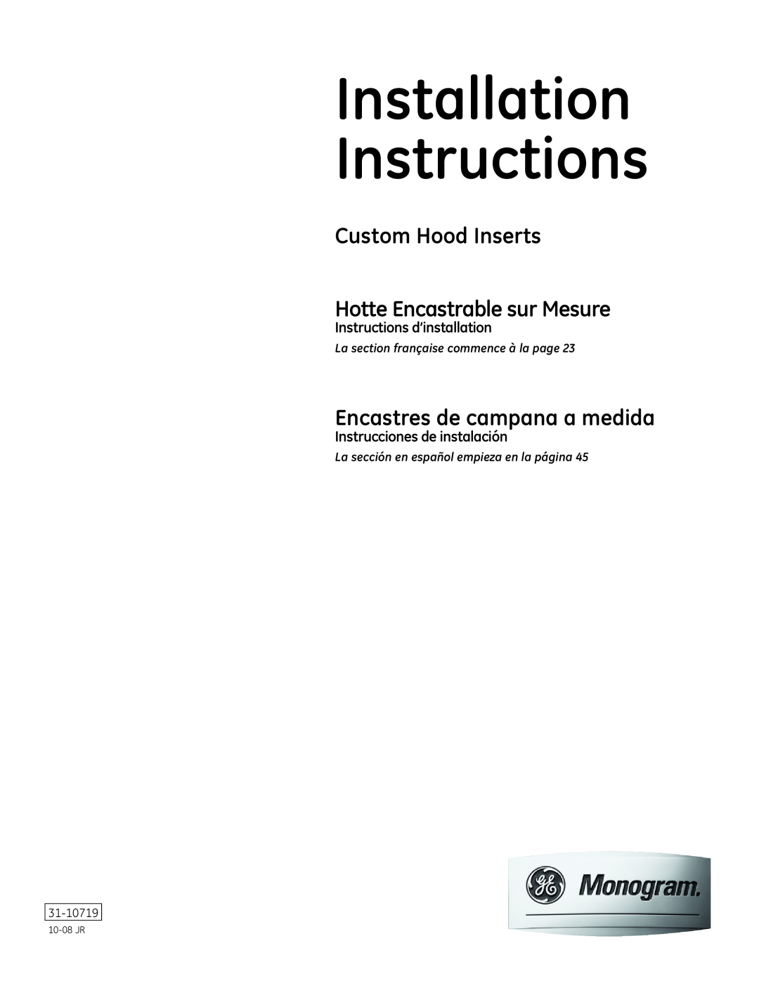 GE ZVC48 installation instructions Instructions d’installation, Instrucciones de instalación, Installation Instructions 