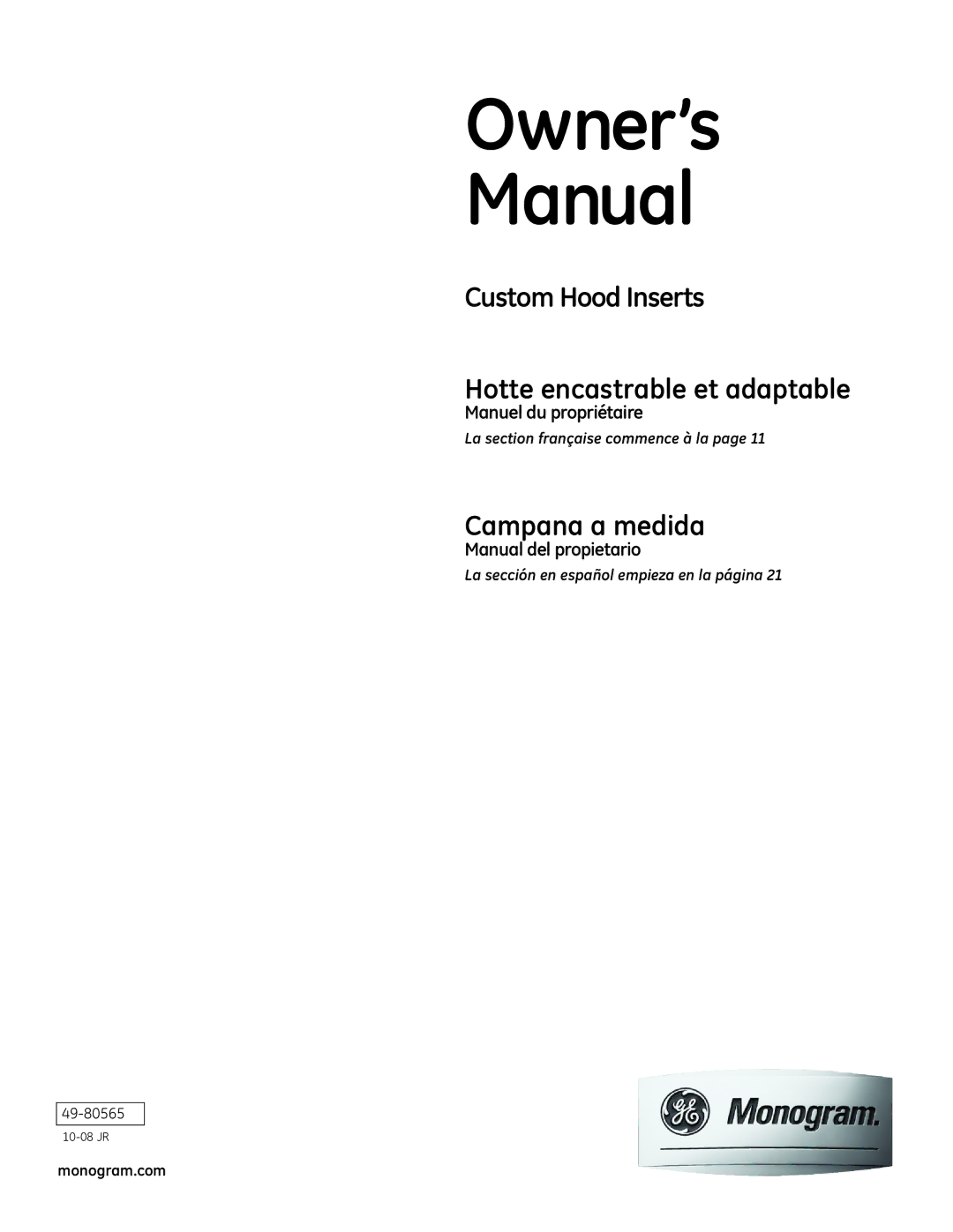 GE 49-80565, ZVC48LSS owner manual Owner’s Manual, Monogram.com 