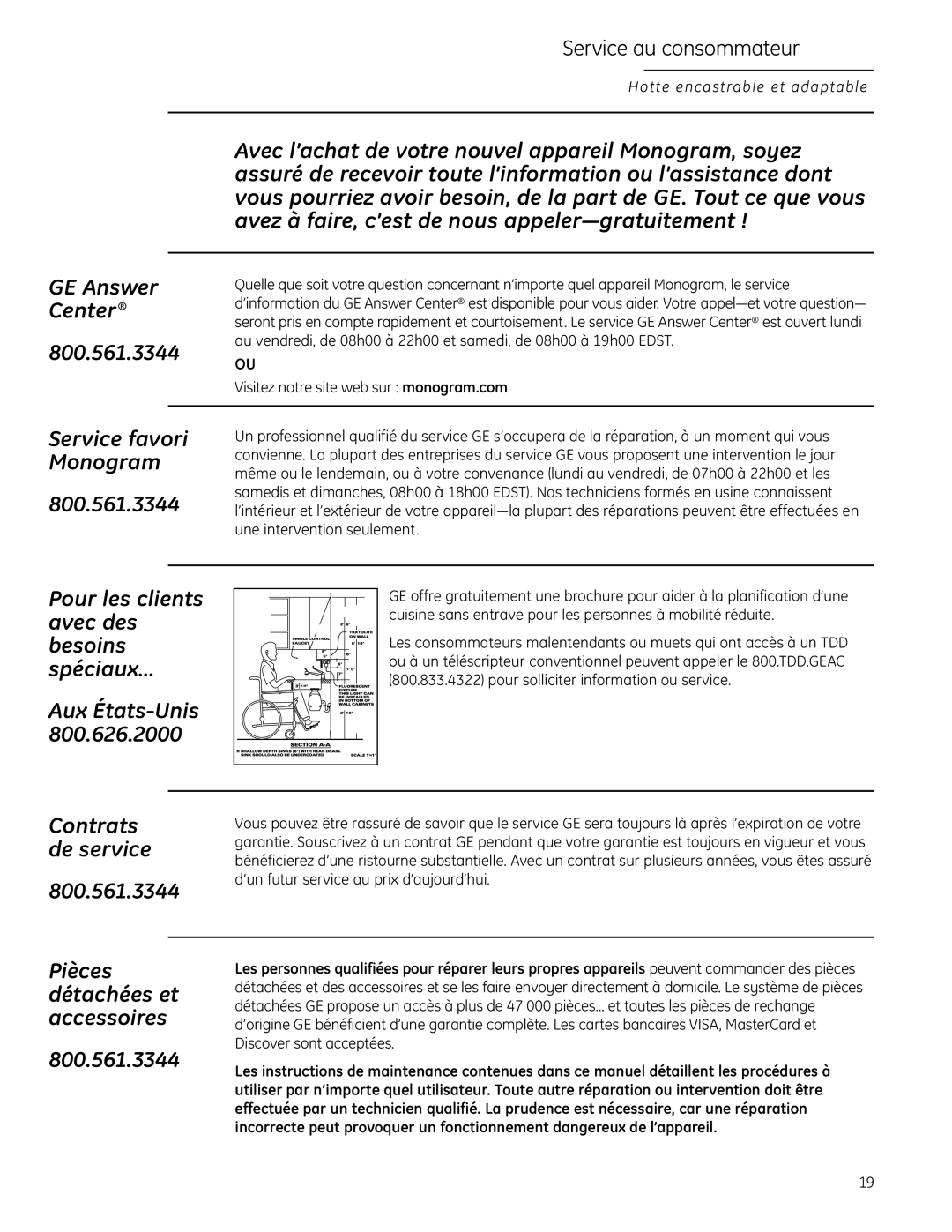 GE 49-80565, ZVC48LSS owner manual Service au consommateur, Pour les clients avec des besoins spéciaux… 