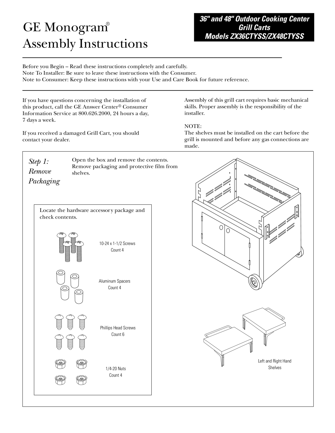 GE ZX36CTYSS, ZX48CTYSS manual Step, Remove, Packaging 