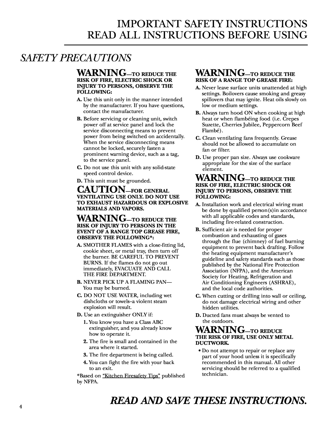 GE ZX858C, ZX859C, ZX8510C, ZX758C, ZX7510C, ZV750 owner manual Safety Precautions, Read And Save These Instructions 