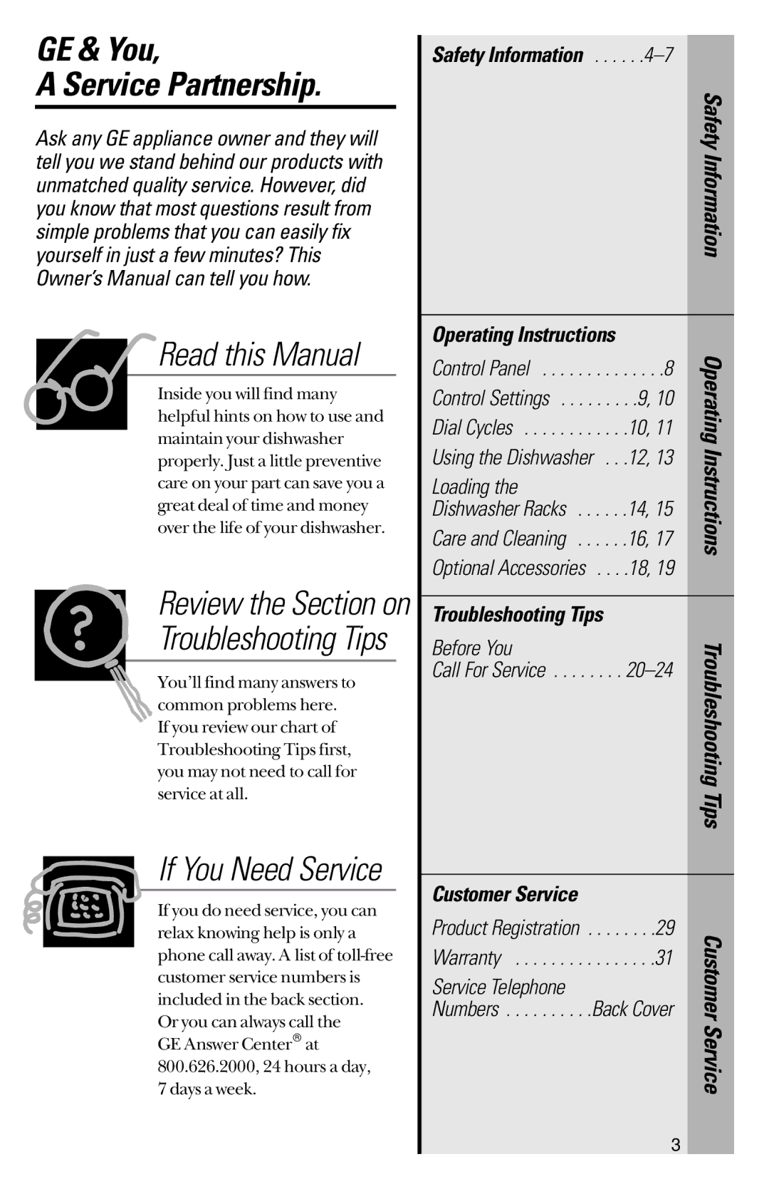 GE GHD3500 Series, GSD3400 Series, GSD3600 Series, GSD3700 Series, GSD3900 Series owner manual GE & You Service Partnership 