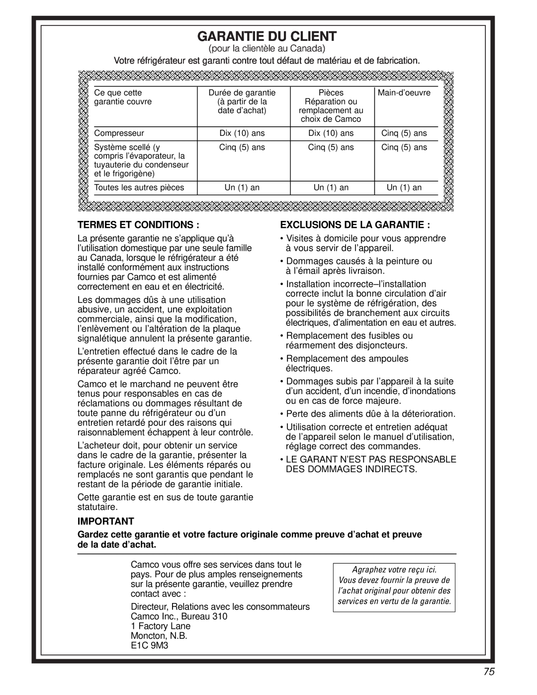 GE installation instructions Garantie Du Client, Termes Et Conditions, Exclusions De La Garantie 