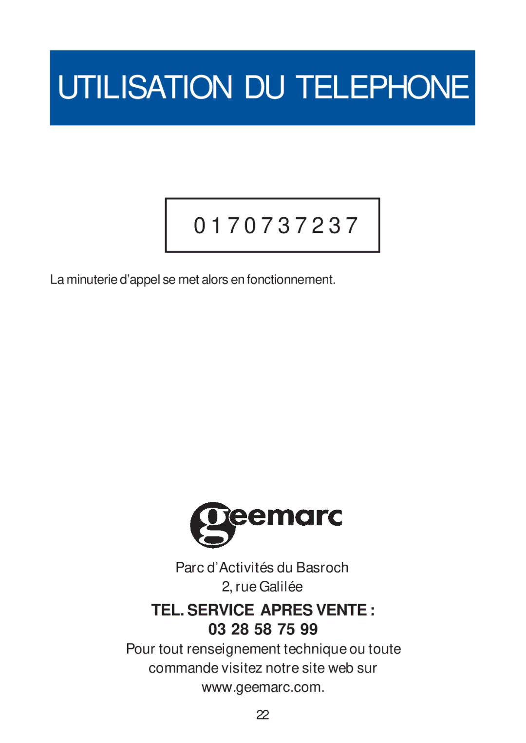 Geemarc 20 manual 7 0 7 3 7 2 3 