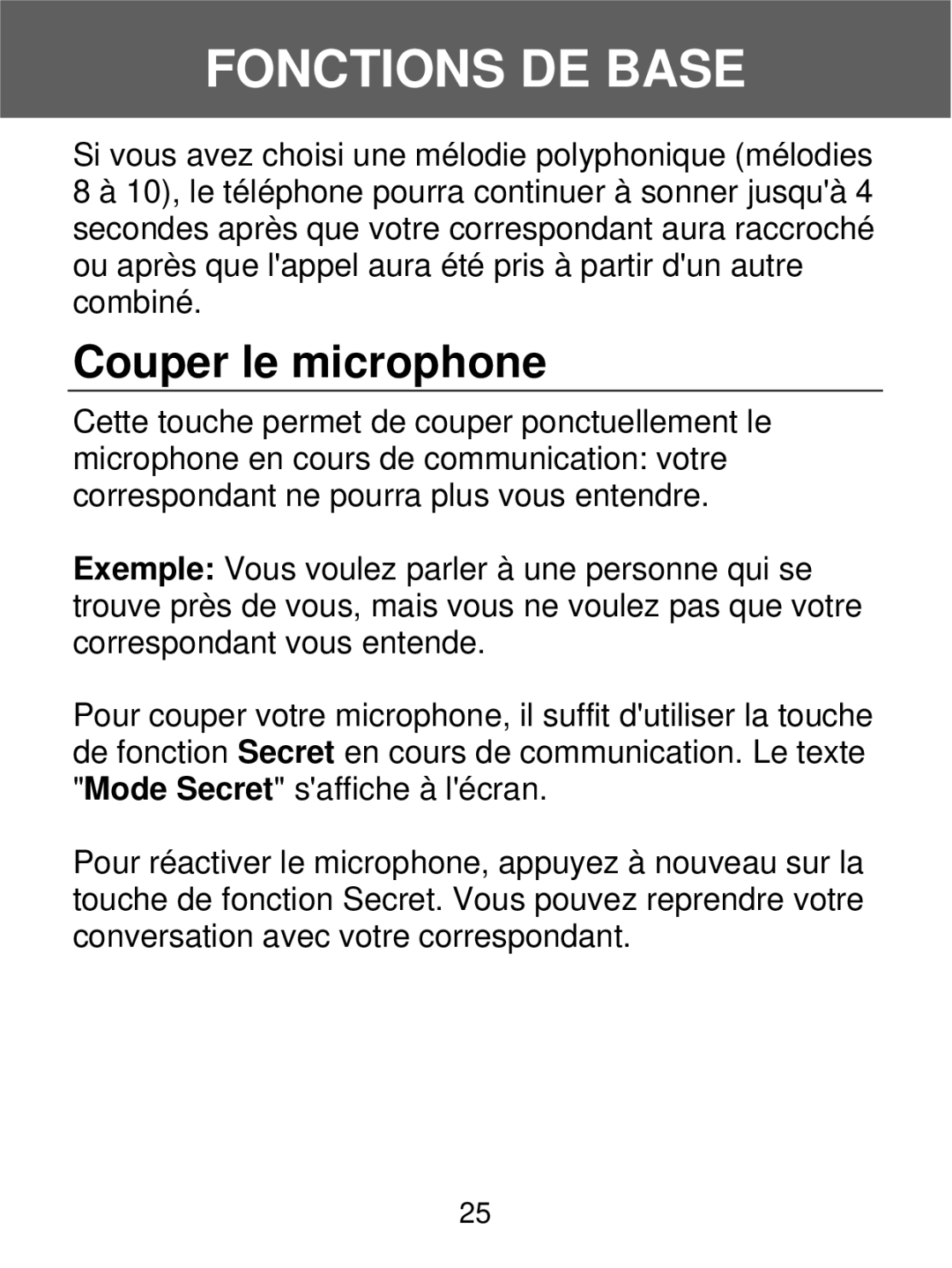 Geemarc 350 manual Couper le microphone 