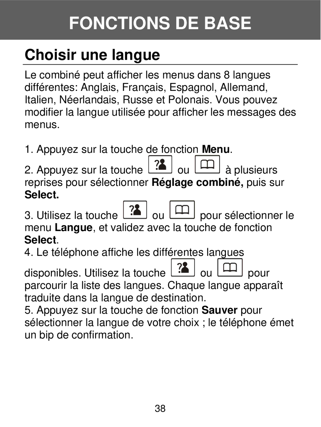 Geemarc 350 manual Choisir une langue, Select 