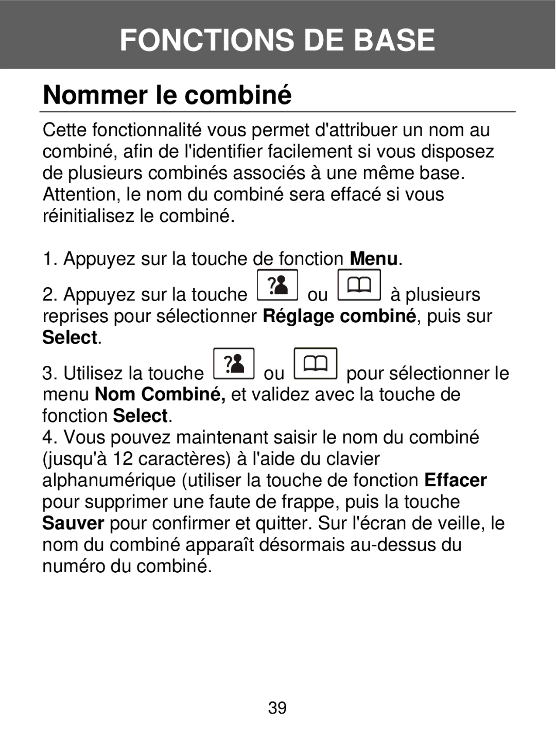 Geemarc 350 manual Nommer le combiné 