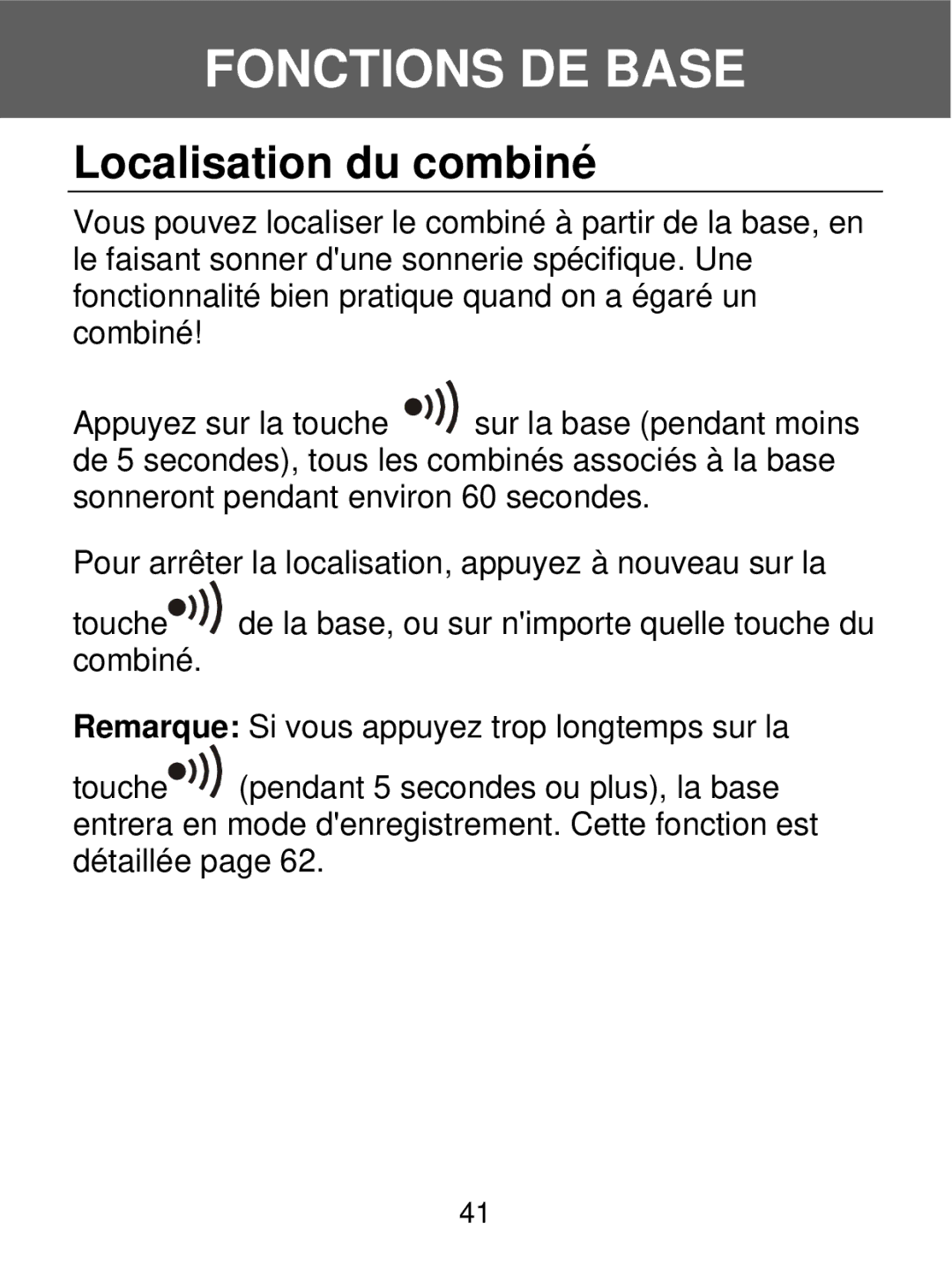 Geemarc 350 manual Localisation du combiné 