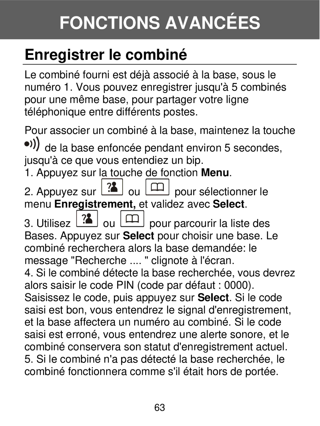 Geemarc 350 manual Enregistrer le combiné 