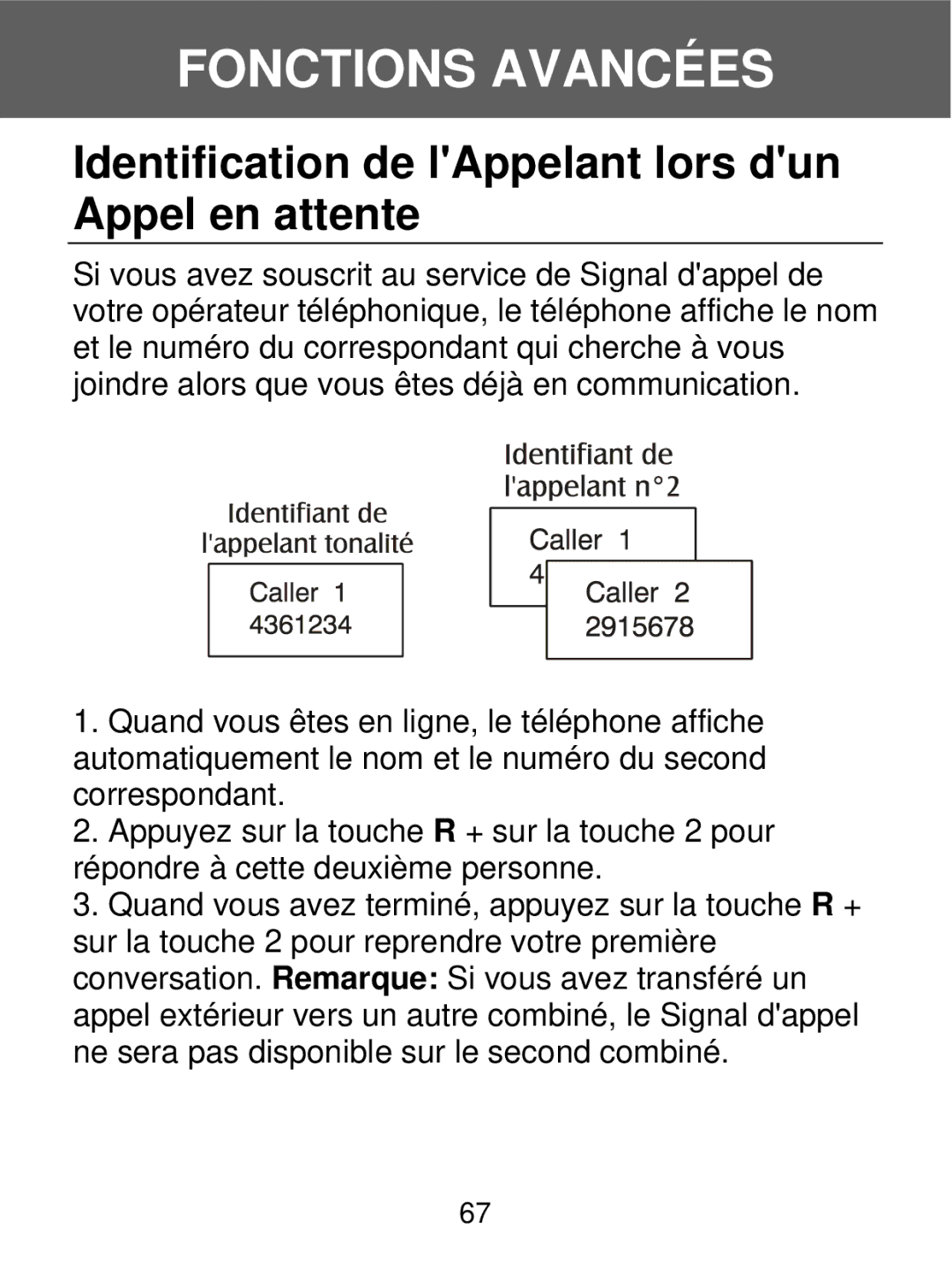 Geemarc 350 manual Identification de lAppelant lors dun Appel en attente 