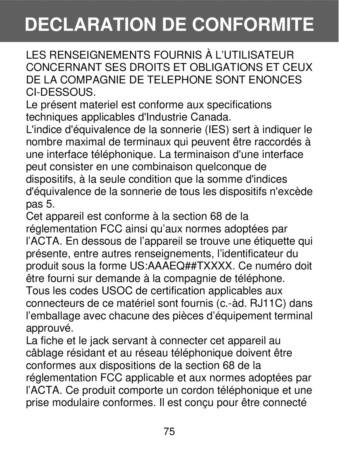 Geemarc 350 manual Declaration DE Conformite 