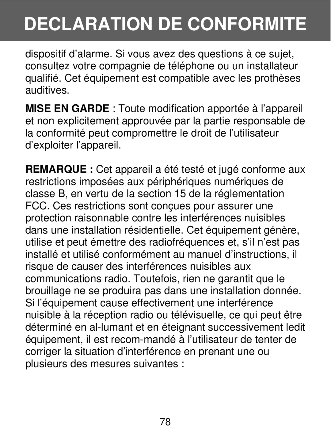 Geemarc 350 manual Declaration DE Conformite 