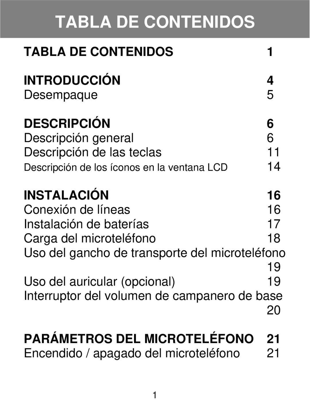 Geemarc 350 manual Tabla DE Contenidos, Instalación 