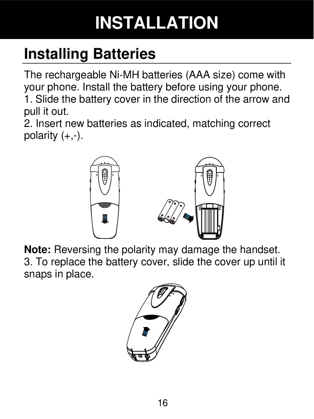 Geemarc 350 manual Installing Batteries 